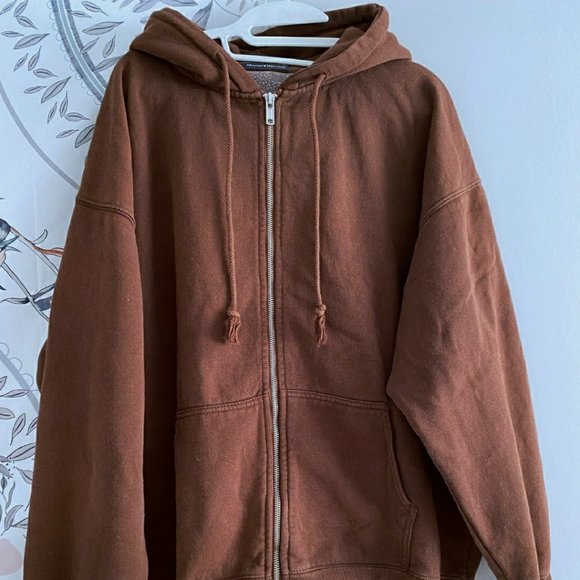 Brandy Melville Christy Zip-Up Hoodie (Dark Brown) - Picture 1 of 3